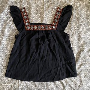 NWT Light Black Square Neck Top with Embroidery
